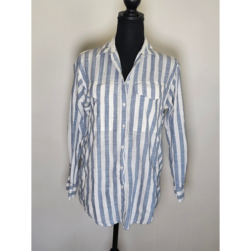 Madewell Women's XS Blue White Striped Button Front Cotton Shirt Top vacation